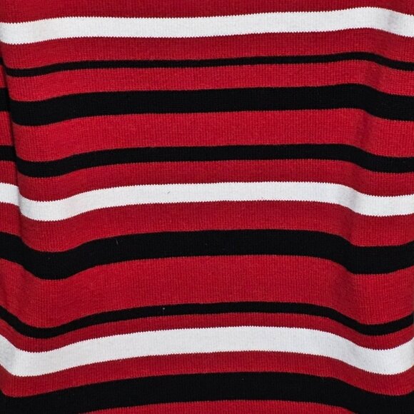 Chaps Classics Women’s M Red Black White Stripe 3/4 Sleeve Boat Neck Sweater - Picture 6 of 10